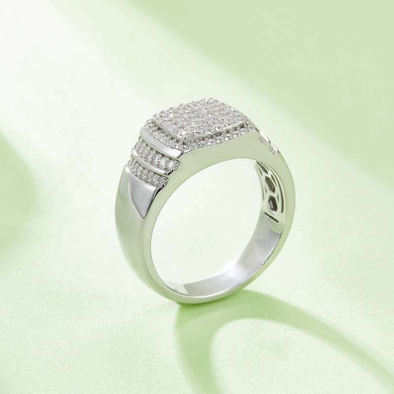 R6471豪镶S925银镀白金MoissaniteMen's Ring厘石D级0.82ct